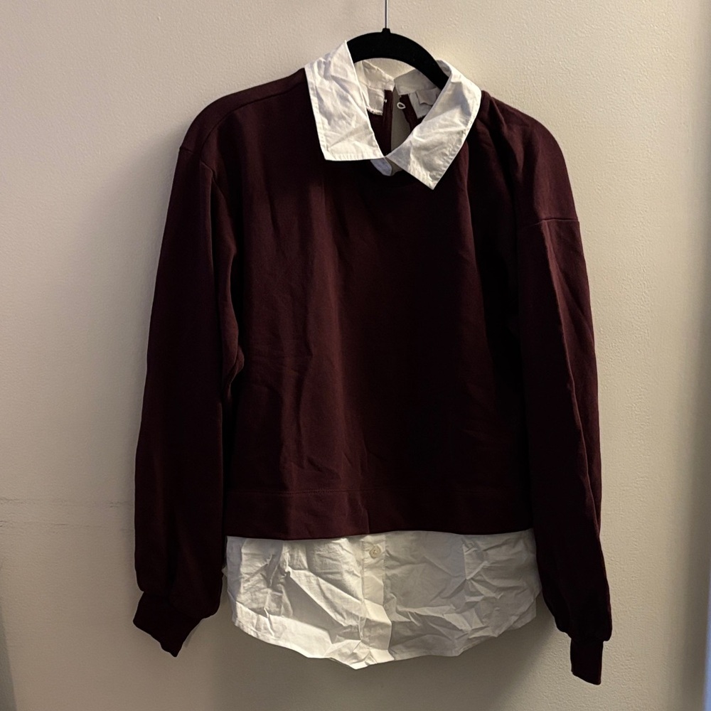 LOFT Burgundy and White faux Layered Sweatshirt